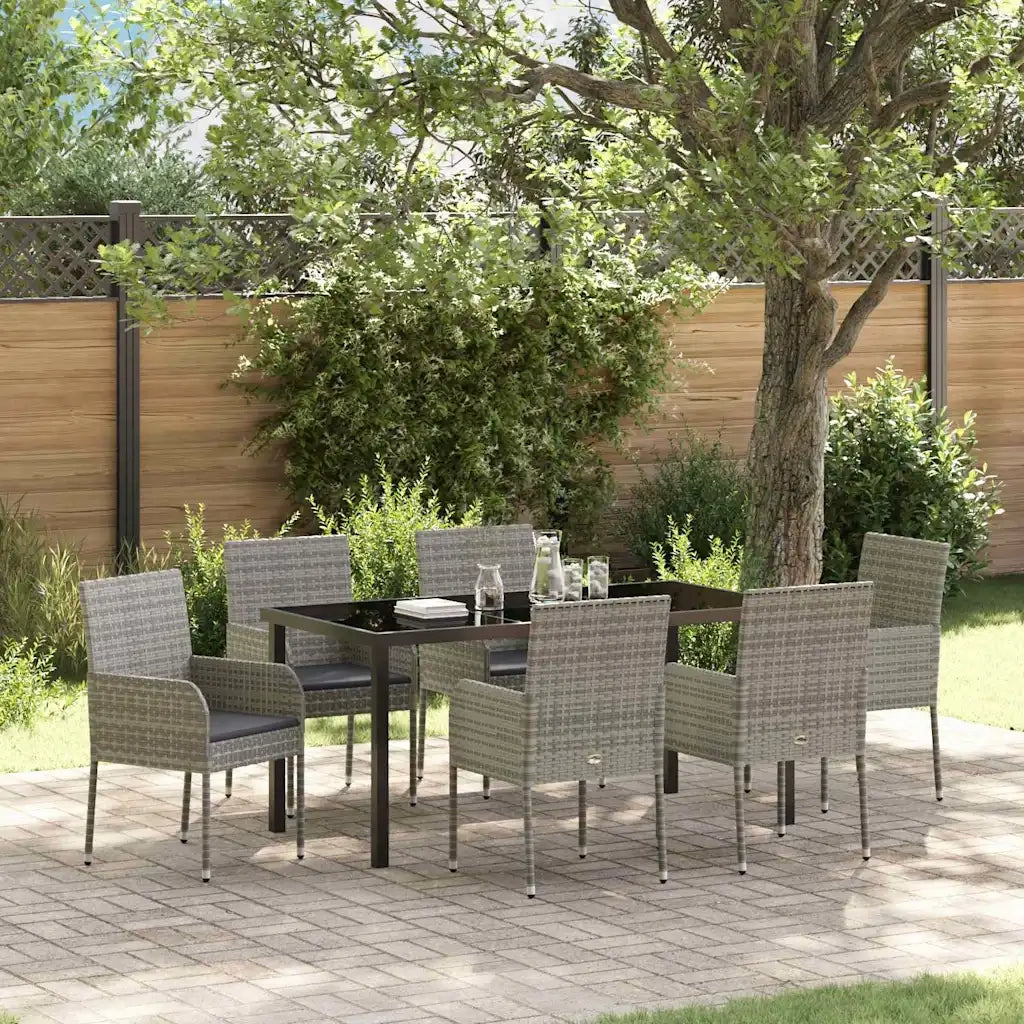 Set da Pranzo per Giardino con cuscino 7 pcs Grigio polyrattan 3380110