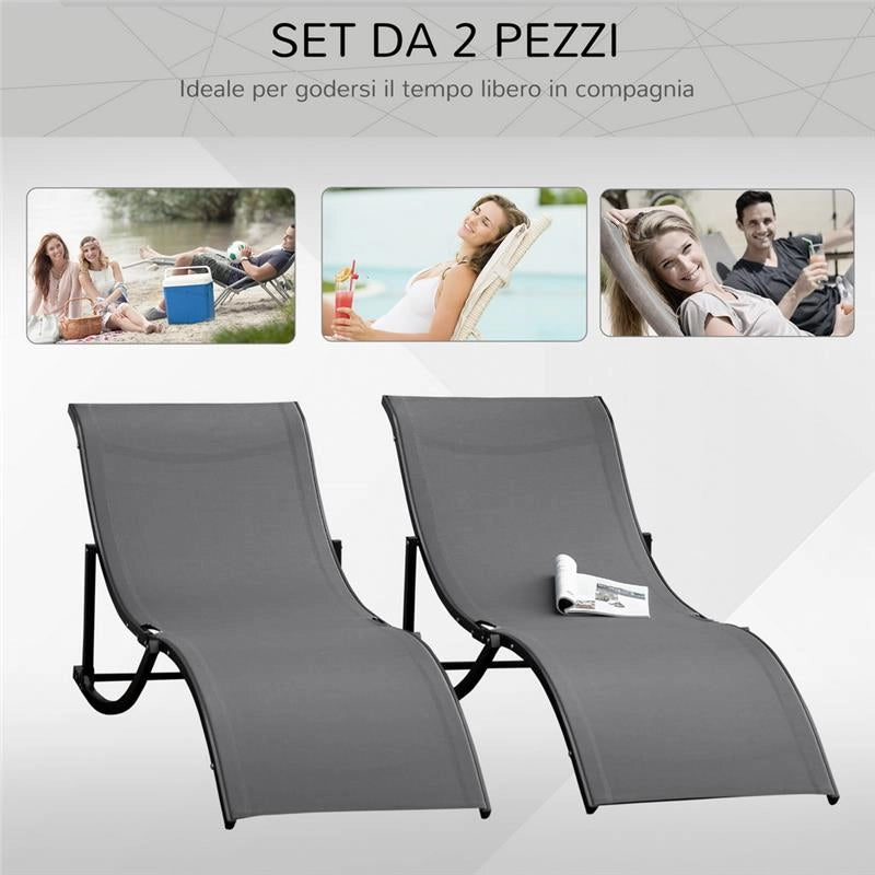 SET 2 SDRAIO DA GIARDINO PIEGHEVOLI 61 X 165 X 63 CM COLORE GRIGIO SCURO