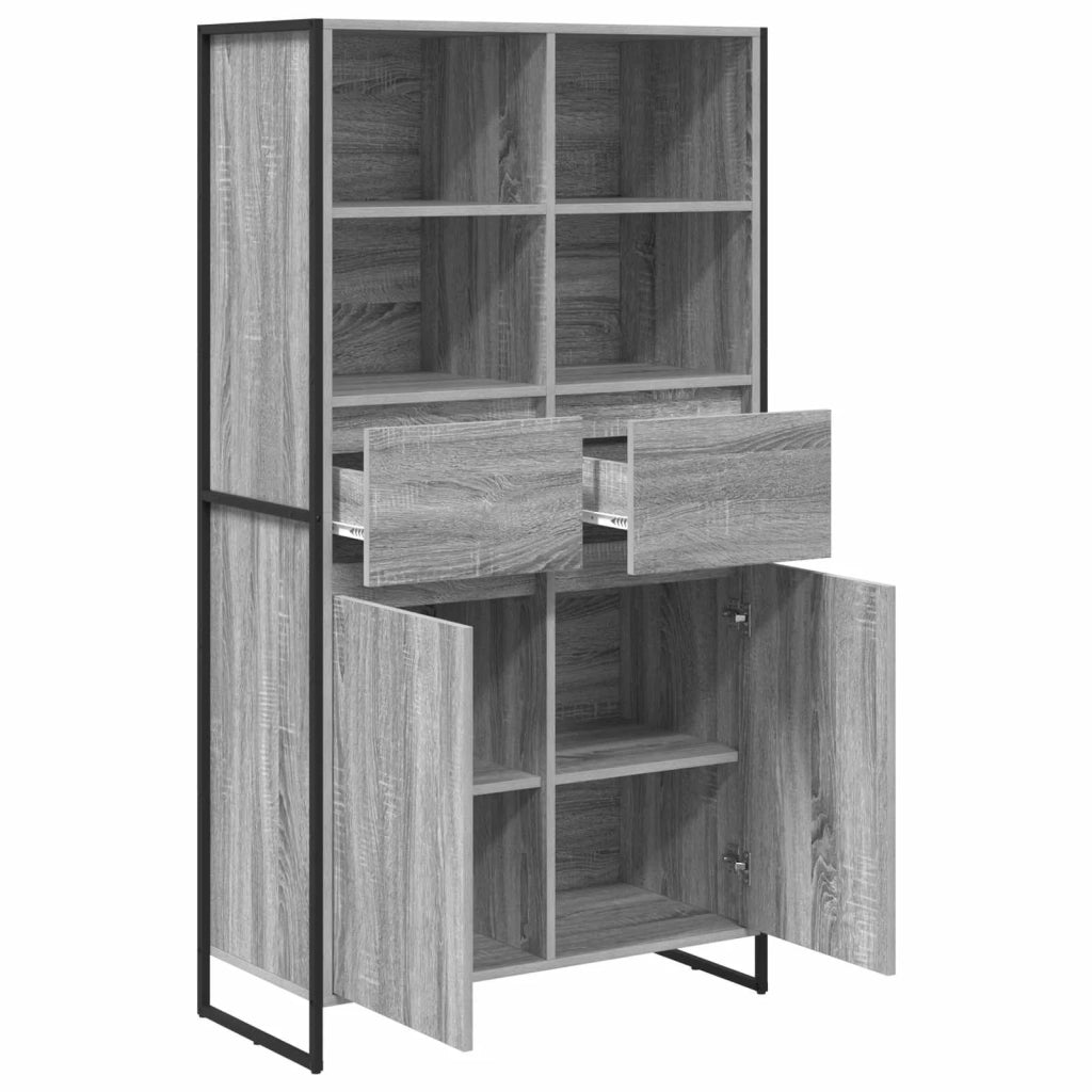 Credenza con cassetto 2 pz-Set di 2 Buffet-Armadio da cucina Grigio Sonoma 81 x 36 x 150.5 cm
