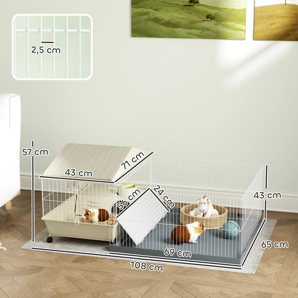 Gabbia per Piccoli Animali con Parco e Tappeto ¨C zephmum ¨C Beige 108x71x57 cm