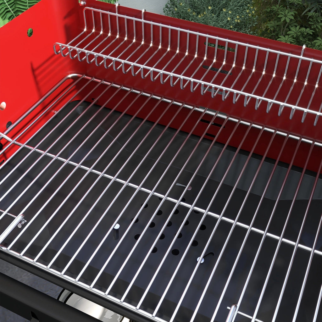 Barbecue a Carbonella 103x47x95 cm con Griglia Regolabile e 3 Ripiani in Metallo e Legno Rosso