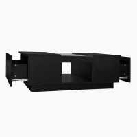 Tavolino da caffè nero con rivestimento in vetro, illuminazione LED, 2 cassetti e vano aperto, Nero