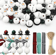 Decorazioni di Natale in legno con perle 180st - Gerute Houten Perle - Perle in legno con decorazioni - Set di filo per DIY - Sciarpa di Natale con perle in legno - Slinga per artigianato - Decorazione di festa con perle in legno con faccine