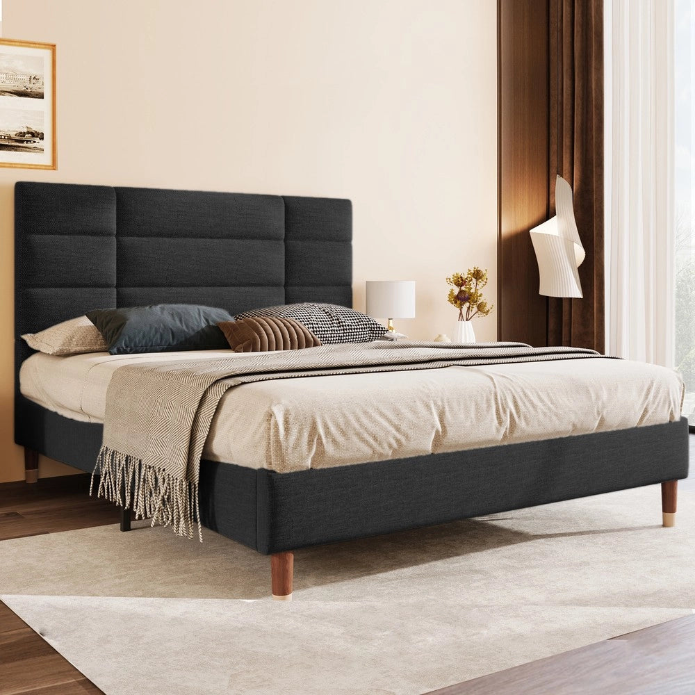 Letto Imbottito Matrimoniale con Testiera e Rete a Doghe ¨C MINIMAL ¨C Nero, 140x200