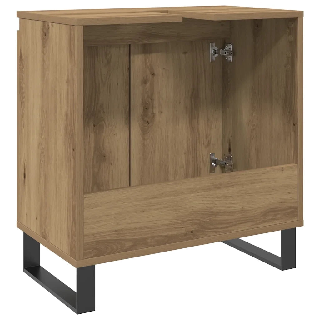 Mobiletto da bagno dal design moderno con vano contenitore 58 x 33 x 60 cm realizzato in legno di rovere composito finitura artigianale 02_0051101