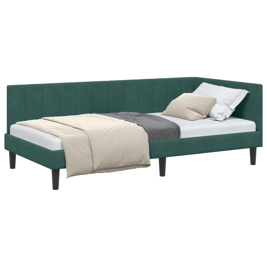 Cornice del letto ad angolo Verde Scuro 90 cm x 200 cm Velluto