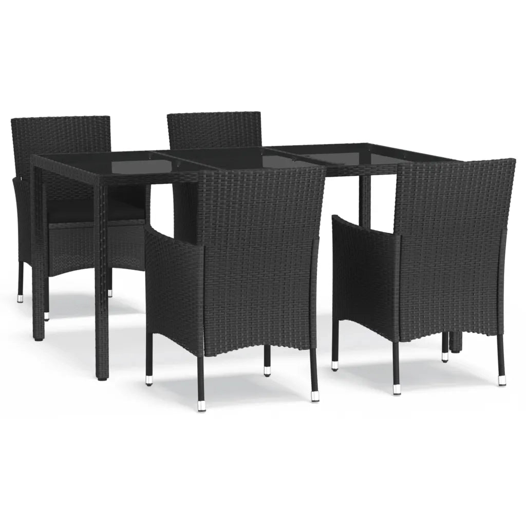 Set da Pranzo da Giardino 5 pz Nero con Cuscini in Polyrattan 3187326