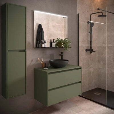 Colonna bagno sospesa 140 cm verde satinato ripiani regolabili Gaya