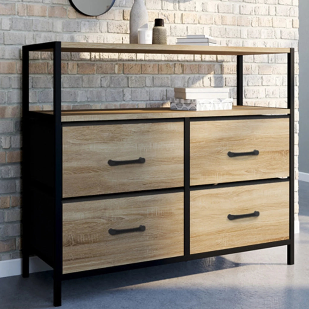 IDMarket - UTAH Cajonera de tela de 4 cajones 80 cm mueble de almacenaje de diseño industrial