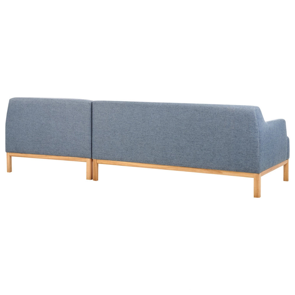 Divano angolare a sinistra Tessuto poliestere blu Gambe di legno Soggiorno elegante