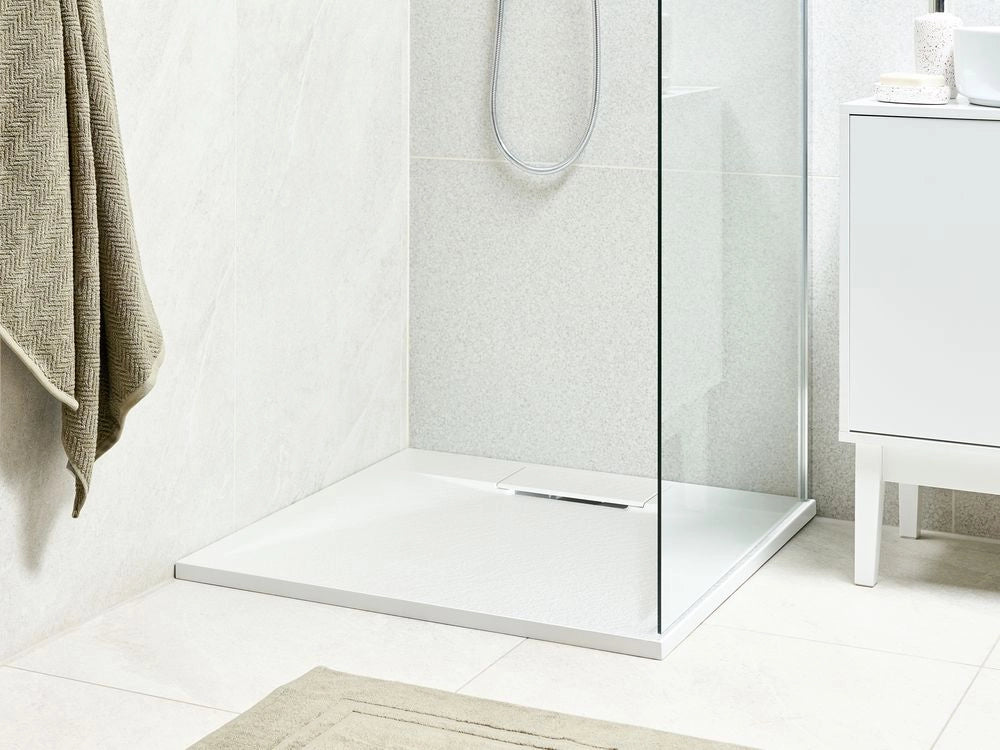 Piatto doccia con scarico bianco SMC 80 x 80 x 3 cm effetto pietra naturale minimalista