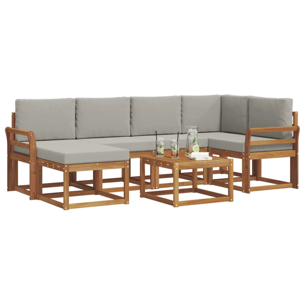 Set di divani da esterno 7 pcs Grigio Naturale e Chiaro