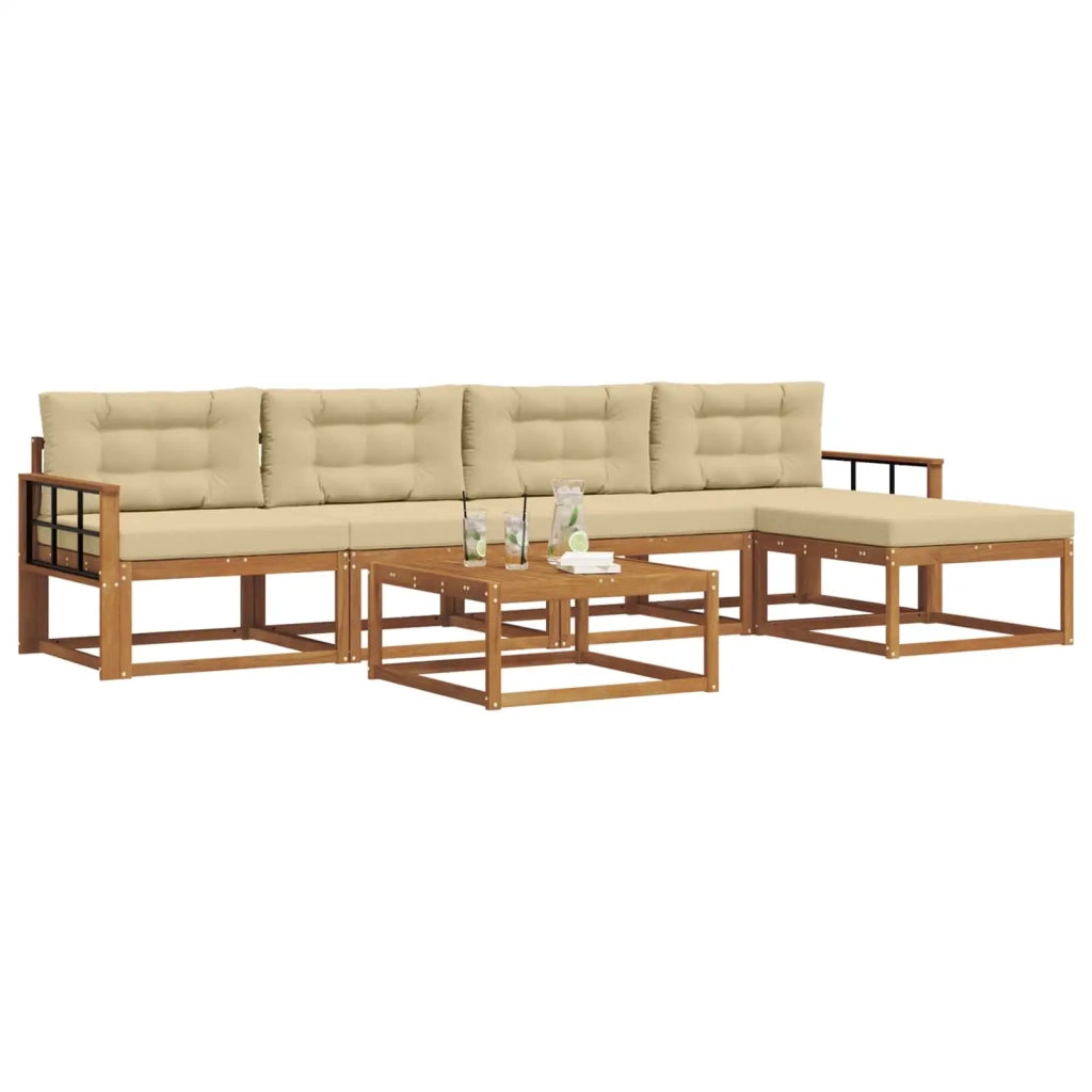 Set di divani da esterno con cuscino 6 pcs Naturale e Beige 3367486