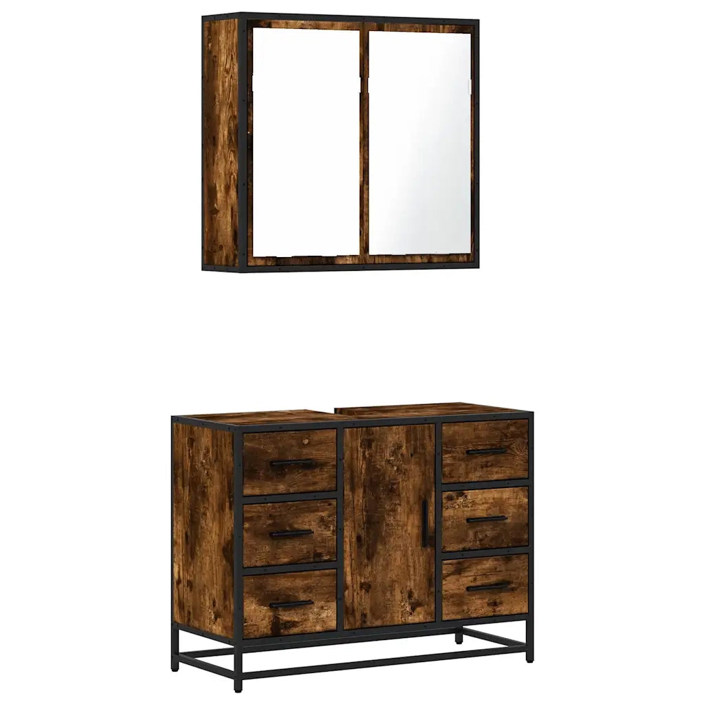 Set Mobili da Bagno 2 pz Rovere Fumo in Legno Multistrato 3300902