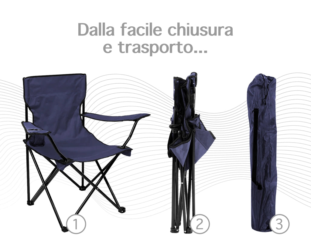 Sedia Camping Pieghevole Struttura In Acciaio Con Tasca PortaBevande Campeggio Sedie Portatile Pescatore SalvaSpazio Impermeabile Antiruggine Vacanze Mare Spiaggia Lettino  Blu
