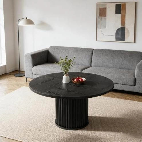 Tavolo da pranzo rotondo nero Ø 120 cm con base in metallo