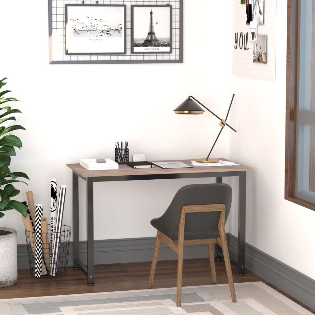 Scrivania in Legno con Cassetto e Gambe Regolabili ¨C Zephmum ¨C Nero e Naturale 120x60x76 cm