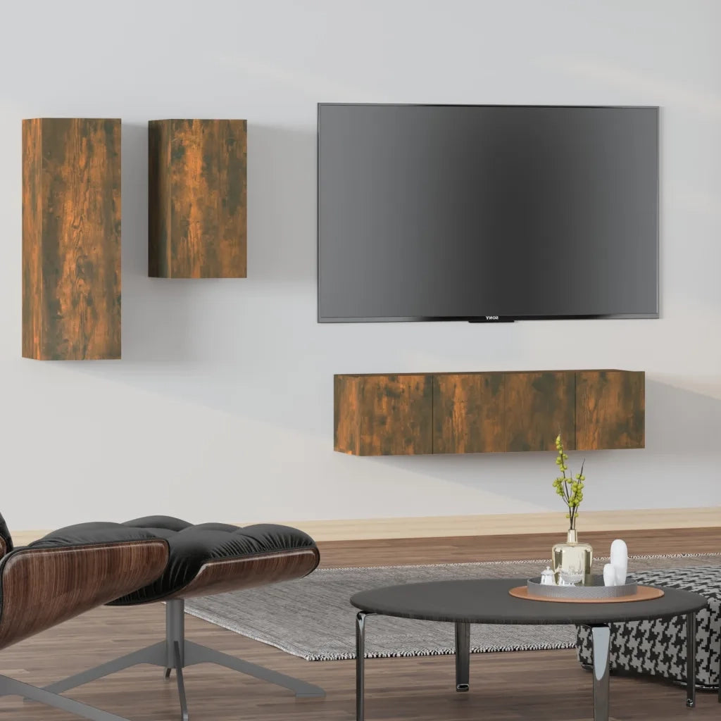 Set di Mobili Porta TV 4 pz Rovere Fumo in Legno Multistrato 3120314