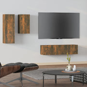 Set di Mobili Porta TV 4 pz Rovere Fumo in Legno Multistrato 3120314