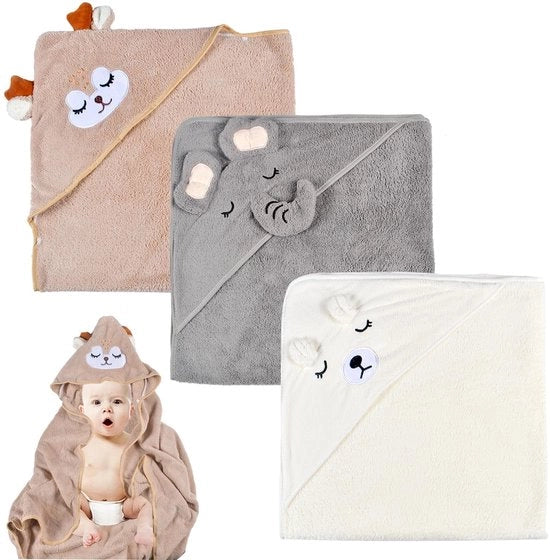Set di asciugamani per bambino con cappuccio - 3 pezzi - In bambù - Super assorbenti - Regalo per bambini - Asciugamano per bambino con piccola stampa - Asciugamano per il bagno
