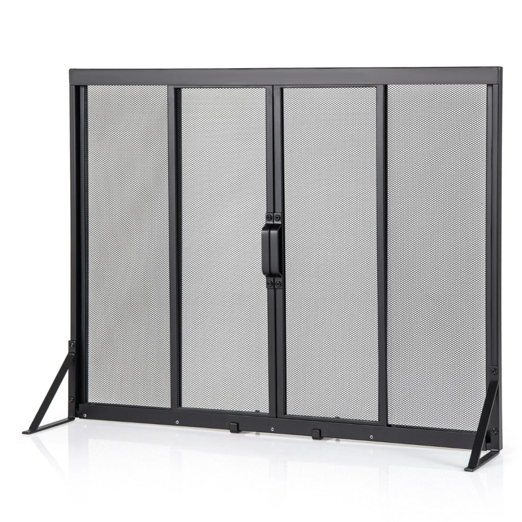 Parascintille per camino con ante scorrevoli antiscintilla 89 x 33 x 72 cm ideale per soggiorno metallo nero 20_0013306