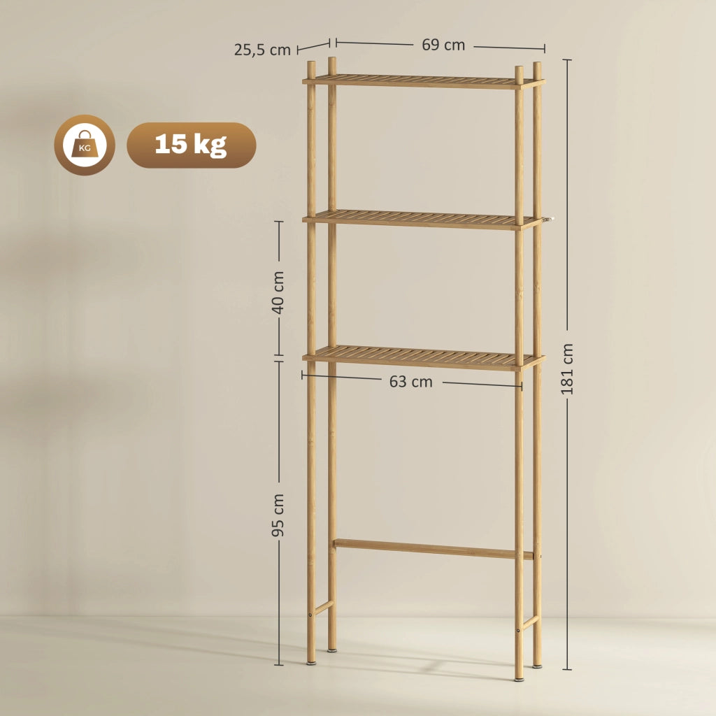 Scaffale Bagno 3 Ripiani ¨C Xylo ¨C Legno Naturale Salvaspazio 69x25.5x181 cm