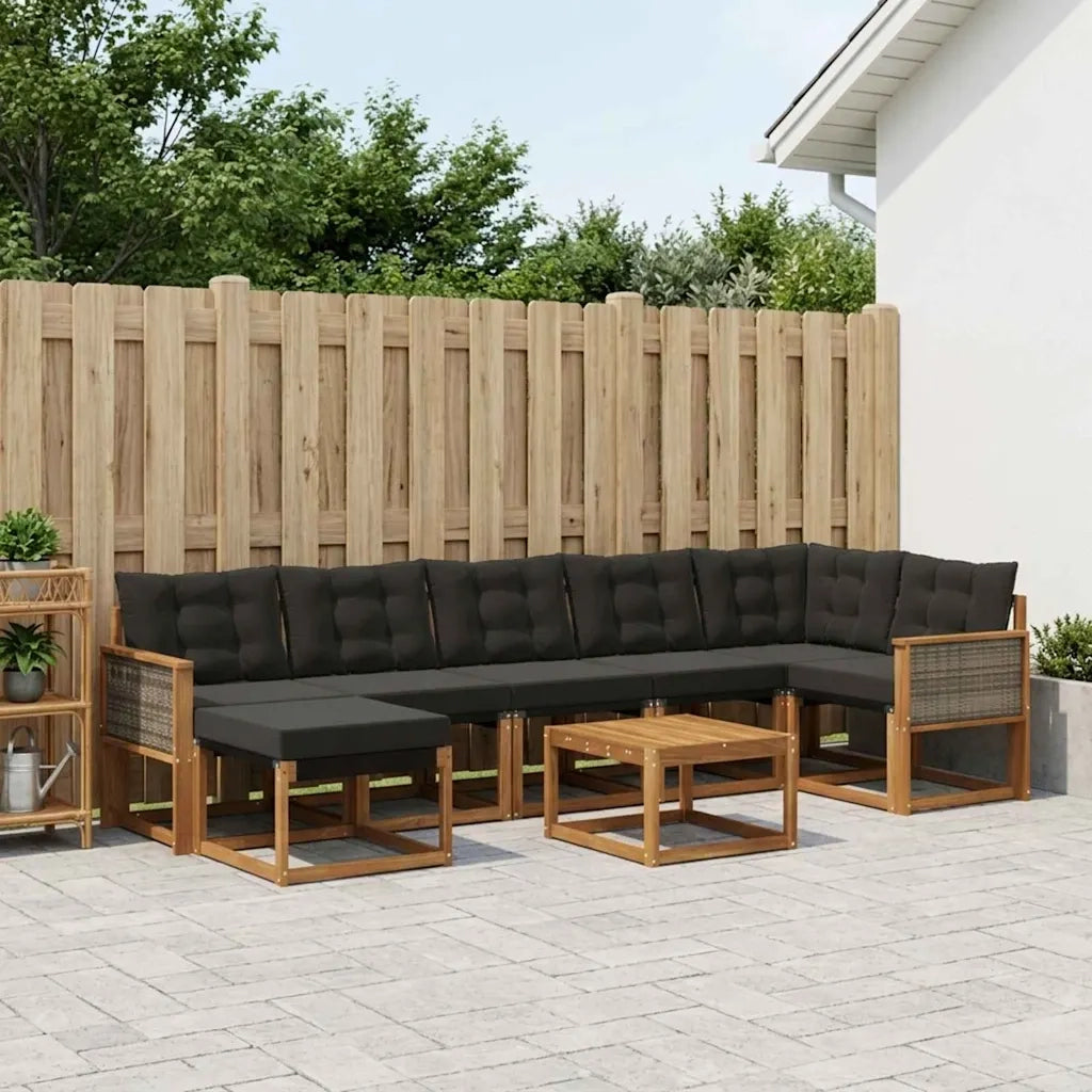 Set di divani da esterno con cuscino 8 pcs Naturale e Nero