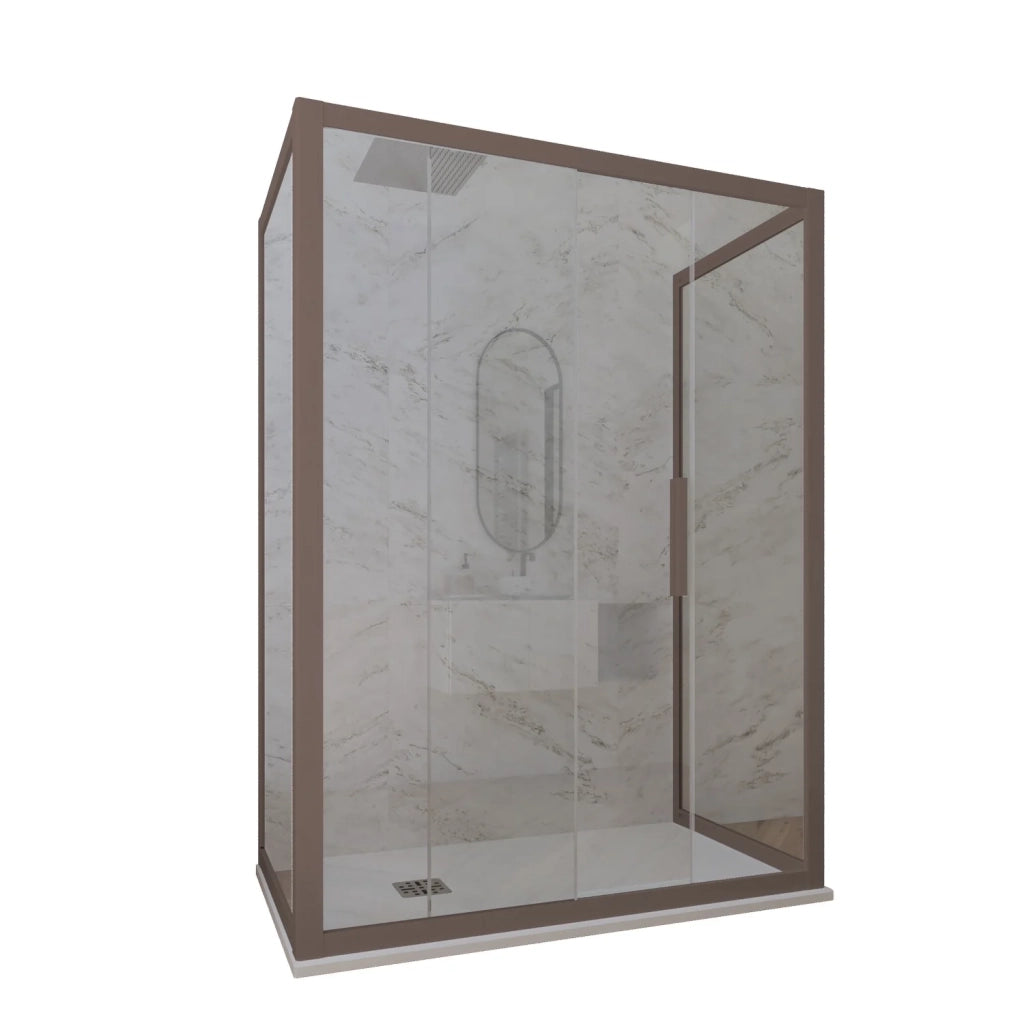 Box doccia 3 lati 75x170x75 CM H 200 Vetro Trasparente Profilo Chocolate mod. Deco Trio