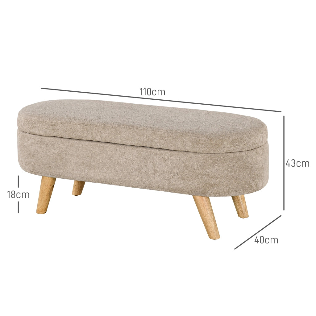 Banc banquette pouf contenitore 2 in 1 ¨C zephmum ¨C tessuto beige legno 110x40x43 cm