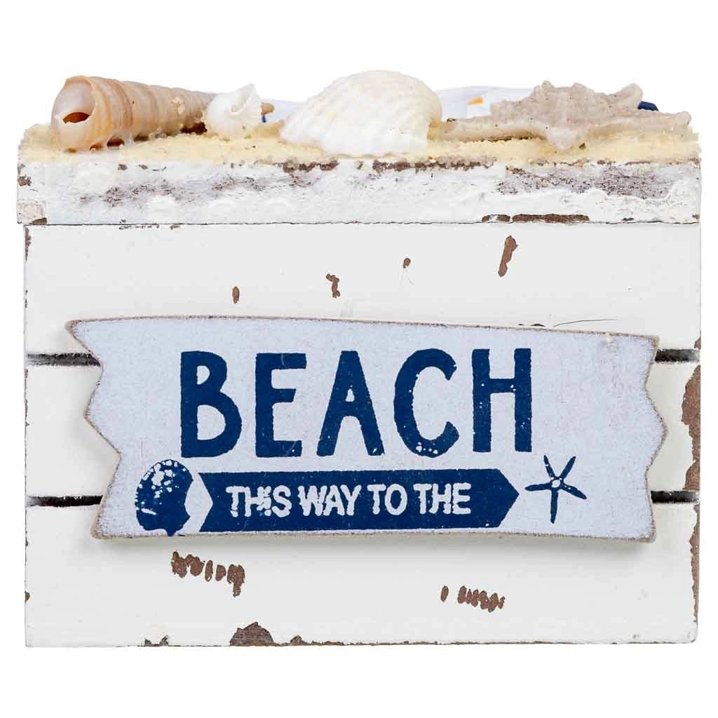 Scatola in legno bianco con conchiglie 9x8x7h cm