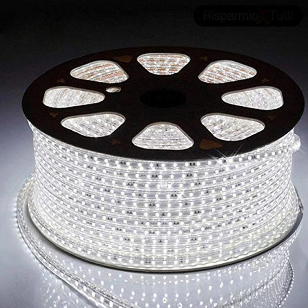 Trade Shop - Striscia Led 5050 Flessibile Bobina 100mt Luce Bianco Freddo Esterno 220v -