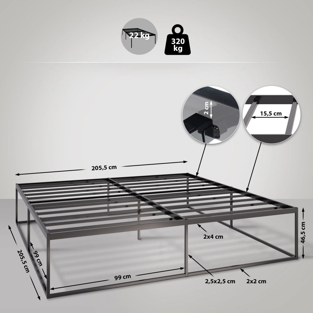 Letto in metallo Scala nero,200x200x46 cm