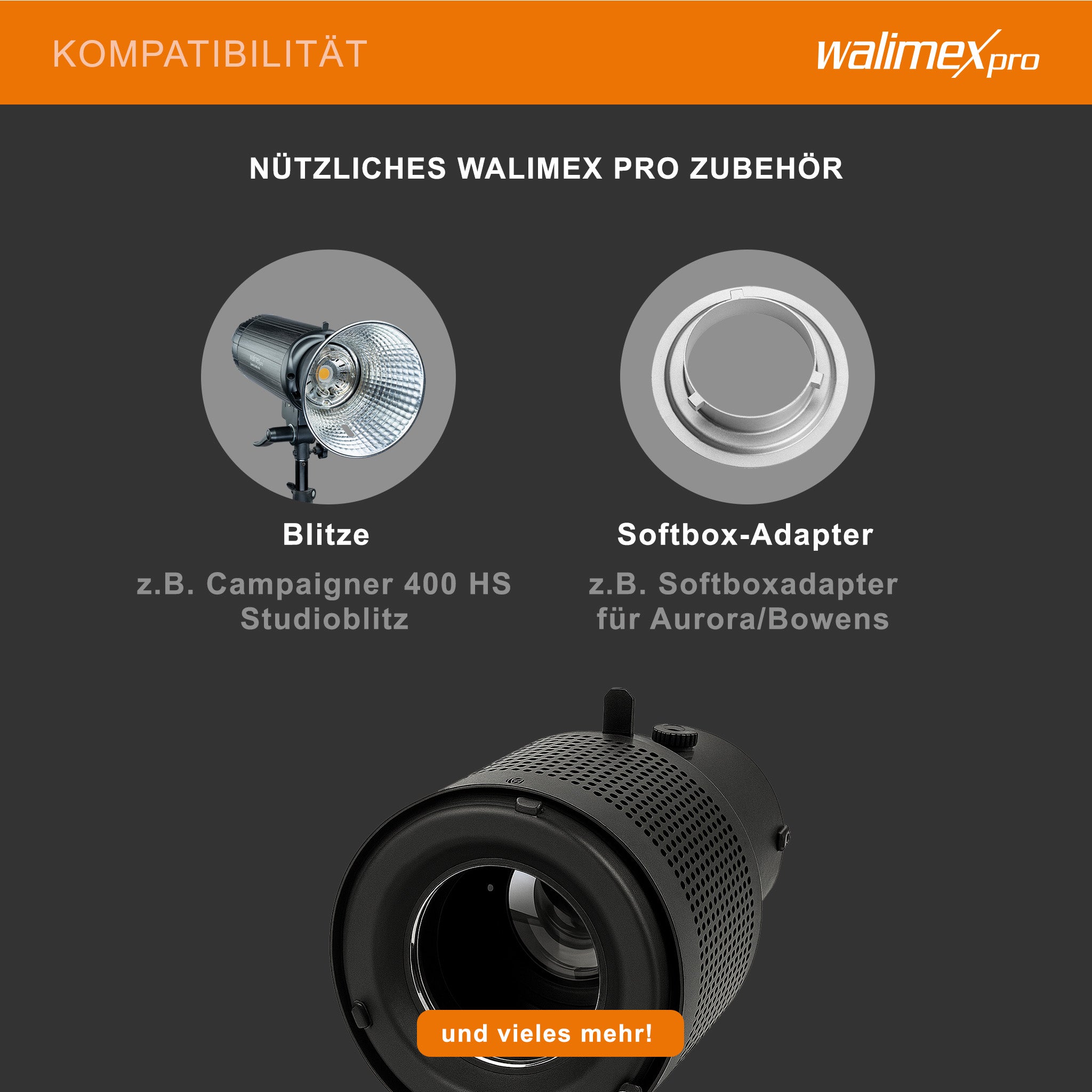 Walimex Attacco per proiezione con connessione universale, sagomatore di luce per flash con 4 lamine e sagome di colore diverso, per flash, per effetti di luce creativi in fotografia