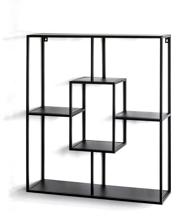 Pannello da Parete Nero - Cassettone Metallico - Design Industriale - Dimensioni: 60 cm x 70 cm x 18 cm - 4 Compartimenti - Pannello Decorativo