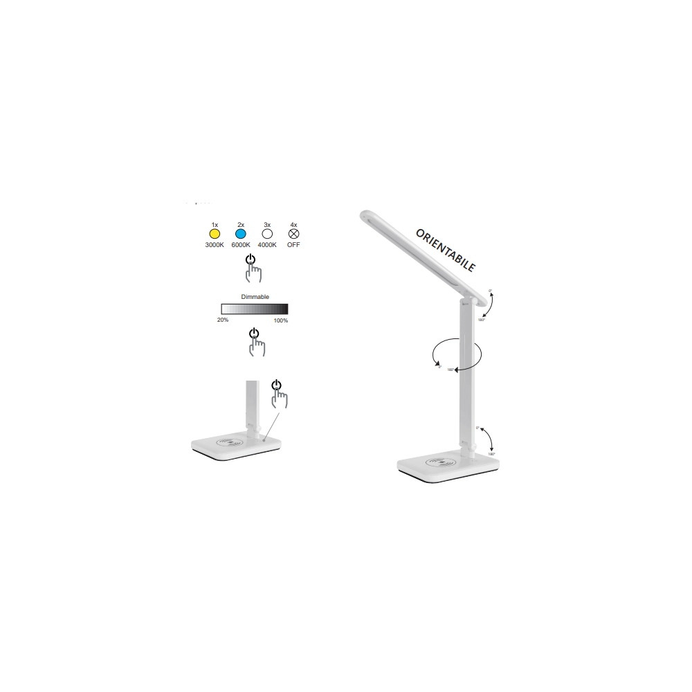 Alca power vera lampada da tavolo 5w 250lm con caricatore wireless per smartphone