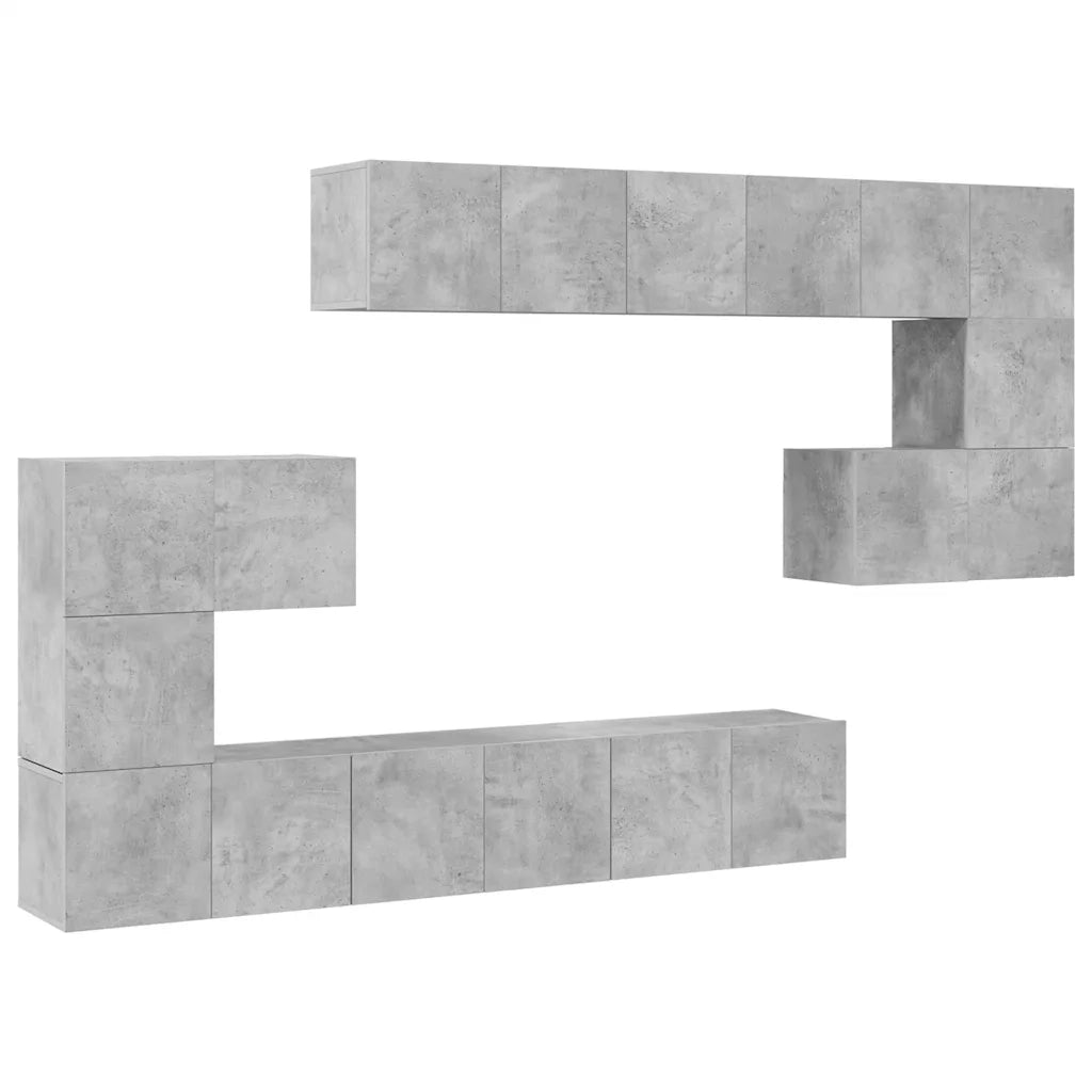 Set di Mobili Porta TV 10pz Grigio Cemento in Legno Multistrato 3079144