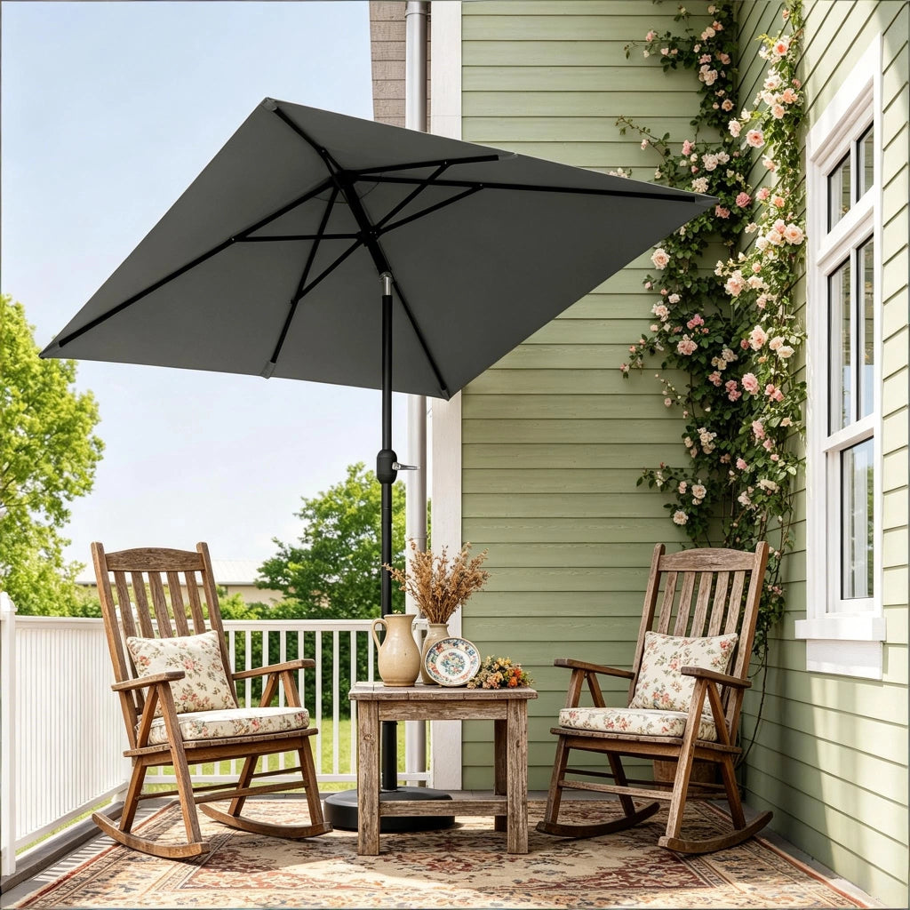 Ombrellone da balcone inclinabile con manovella e telo ventilato in metallo e poliestere grigio scuro 206 × 135 cm