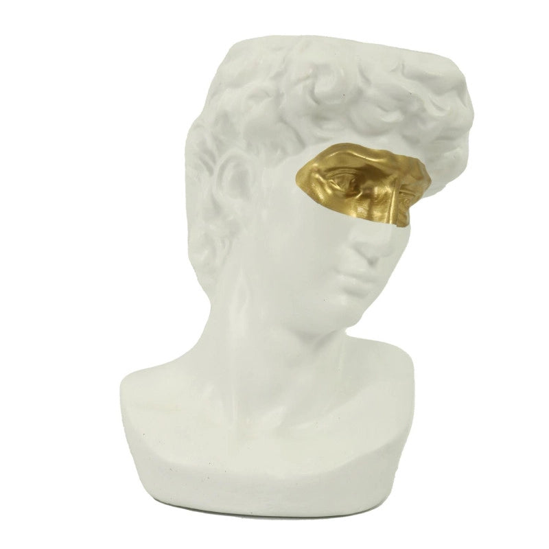 Portavaso resina busto bianco oro cm 17x15h24