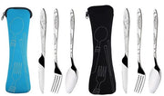 Set di Cucina Portatile 2 pezzi - Acciaio Inossidabile - Borsa di Cucina Nero/Blu - Ideale per Campeggiare/Picnic - Chiusura a Righello - Cucina Portatile