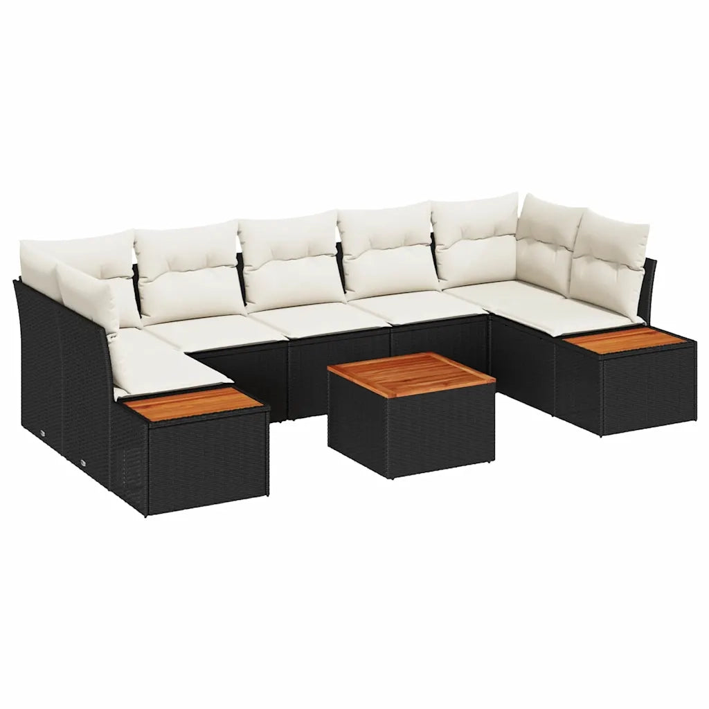 Set Divano da Giardino con cuscino 8 pcs Nero Poly Rattan 3348043