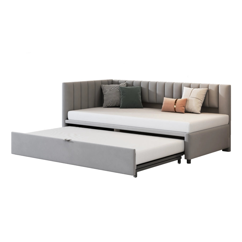 Divano letto a L con letto estraibile velluto grigio 90x200 cm