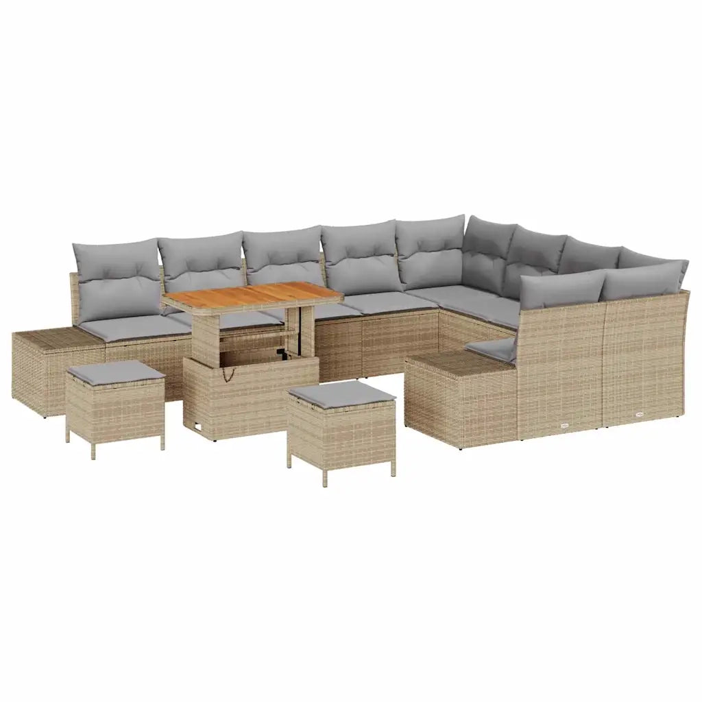Set Divano da Giardino con cuscino 12 pcs Beige polyrattan 3362827