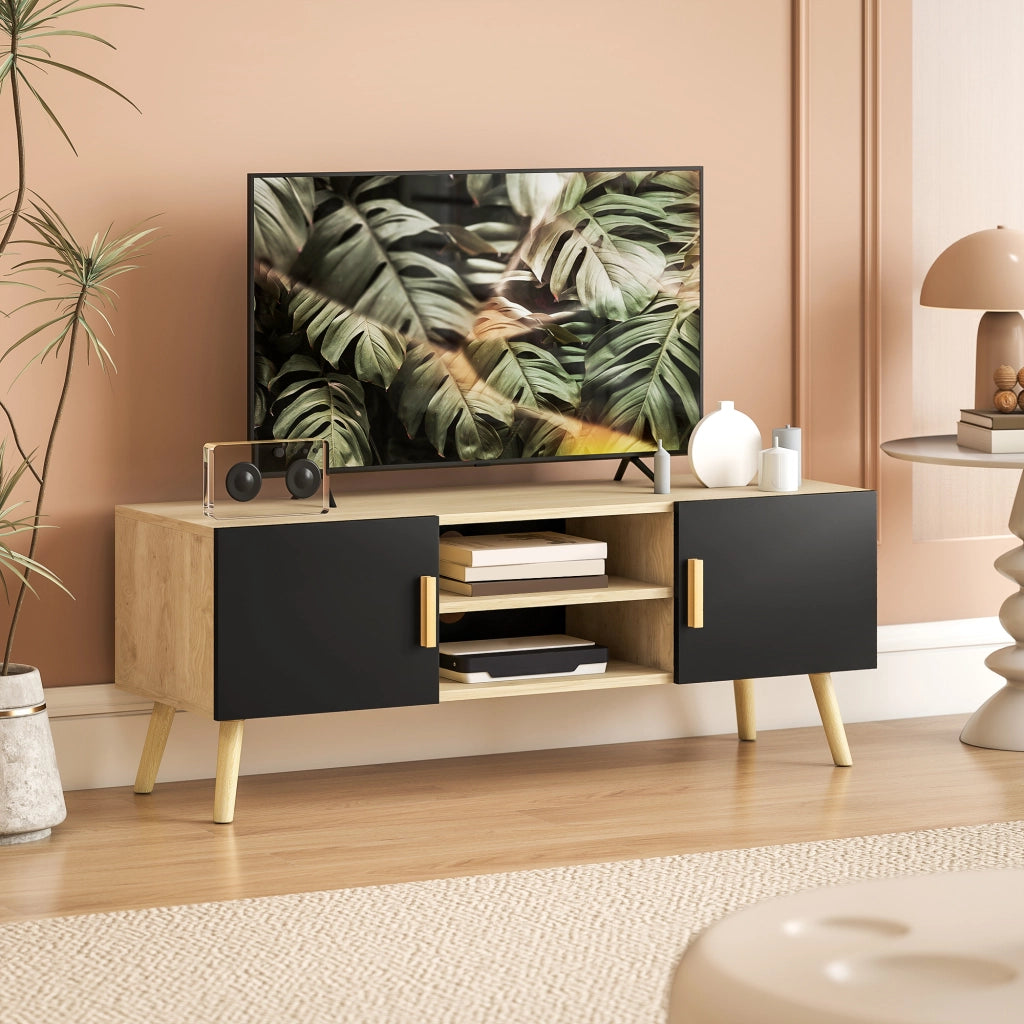 Mobile TV in legno con ripiani, 2 ante e passacavi ¨C zephmum ¨C rovere 50 pollici