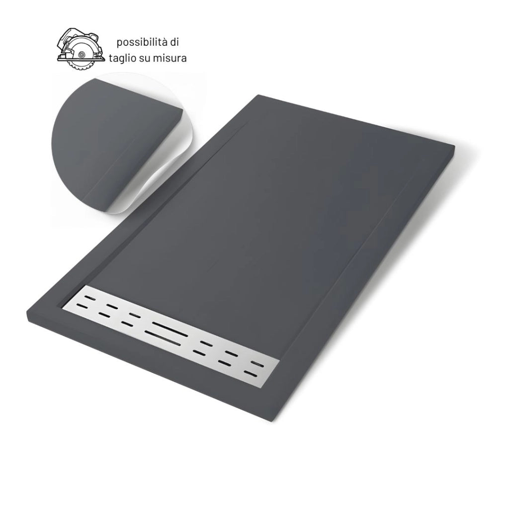 Piatto doccia mineral marmo resina antiscivolo h 4 cm *** misure l120 x p80 x h4 cm, tinta antracite, confezione 1