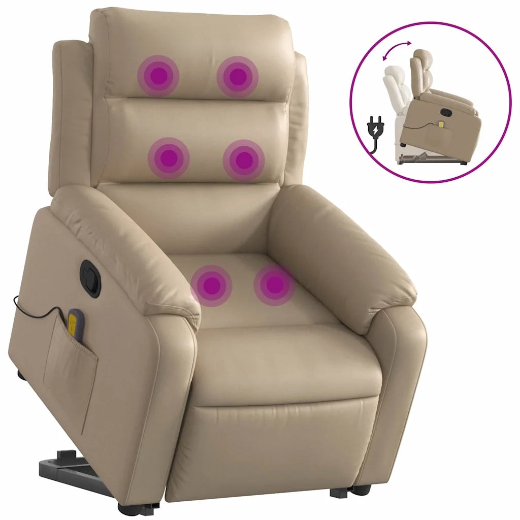 Poltrona Alzapersone Massaggi Reclinabile Cappuccino Similpelle 3205055