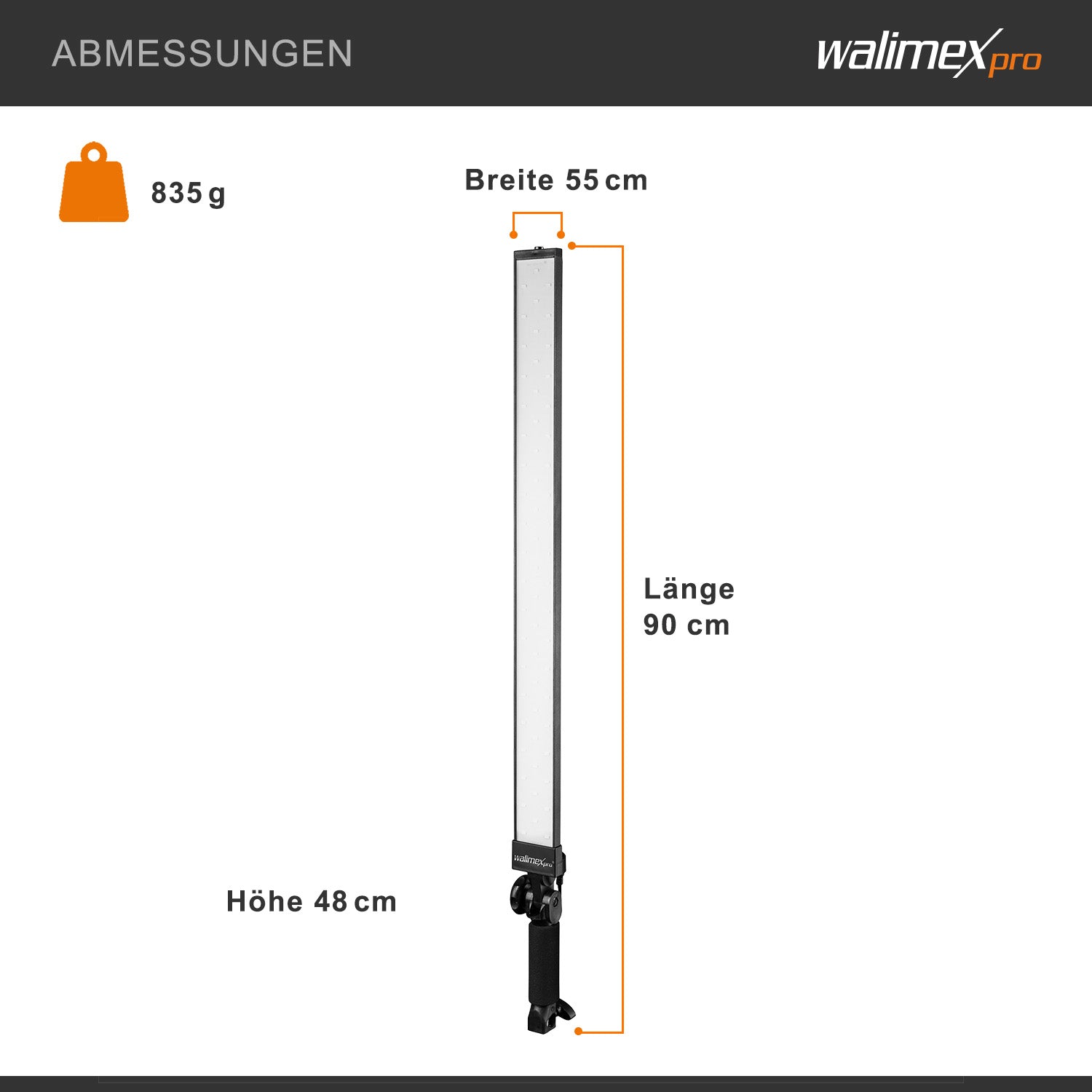 Barra LED fotografica Strip Light Slim 300 Daylight 30 W, luce per foto e video, con temperatura regolabile e luminosità dimmerabile, uso manuale o su stativo per faretti