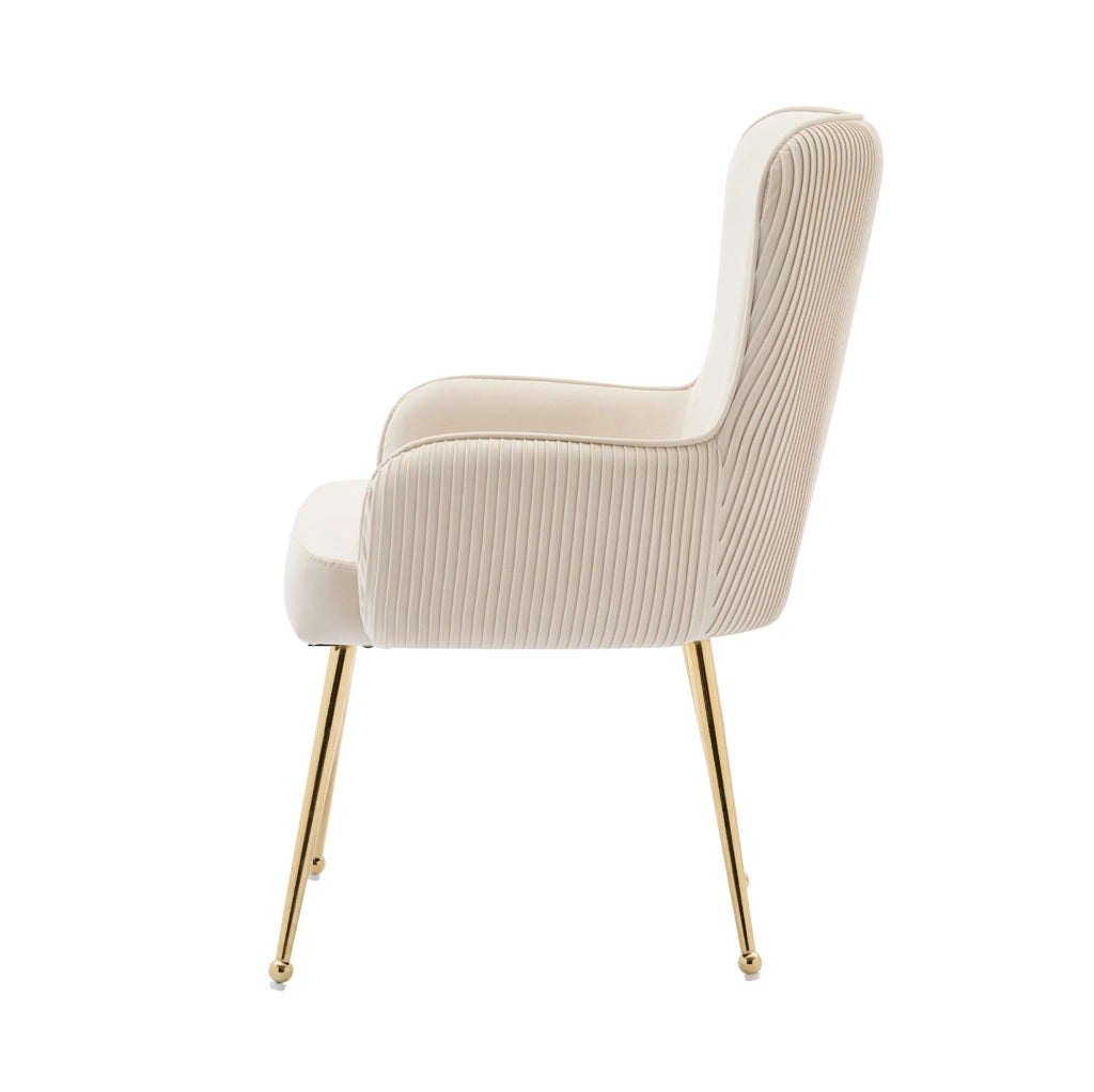 Set di 2 sedie con braccioli in velluto beige e oro