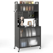 Mobile da cucina rete a 5 ripiani supporto microonde ante a ribalta, Mobile da cucina pannello con ganci Grigio