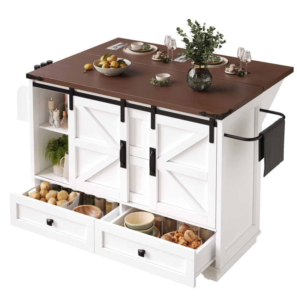 Carrello da Cucina con 2 Ante Scorrevoli e Piano Ribaltabile; per Cucina; in MDF; Bianco