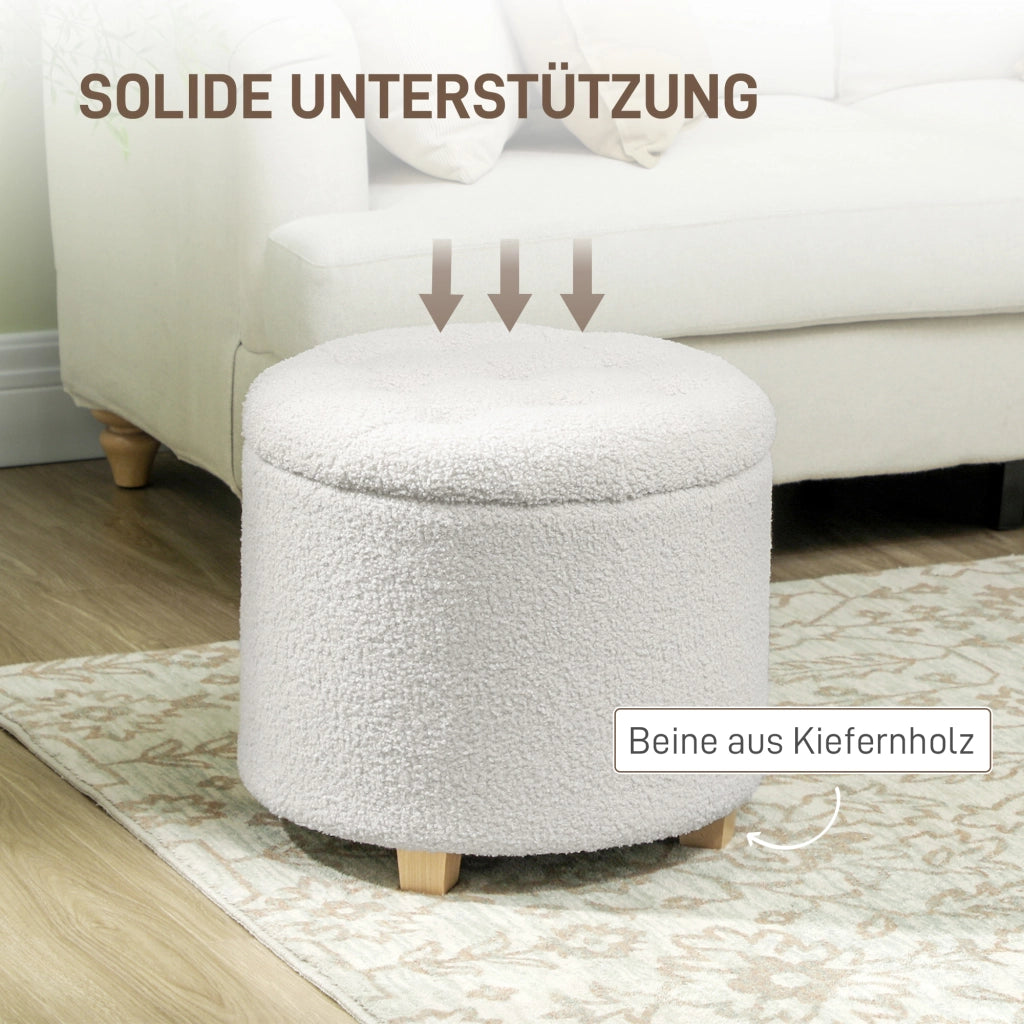 Sgabello con vano contenitore e gambe in legno ¨C zephmum ¨C bianco
